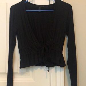 Black tie-front low cut top. Size small